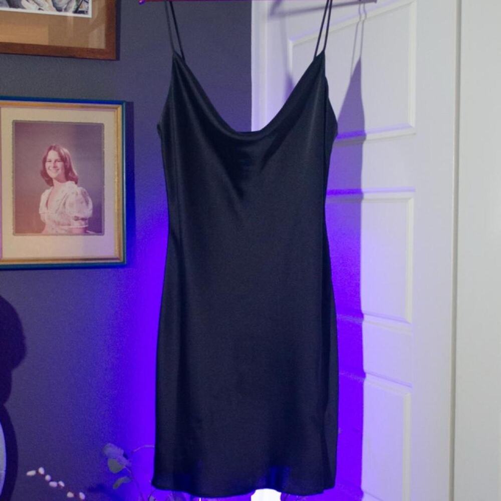 DYNAMITE Cowl Neck Slip Dress in Black